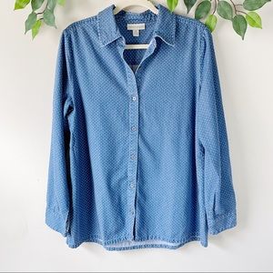 Polka Dot Chambray Button Down Tencel Lyocell Top